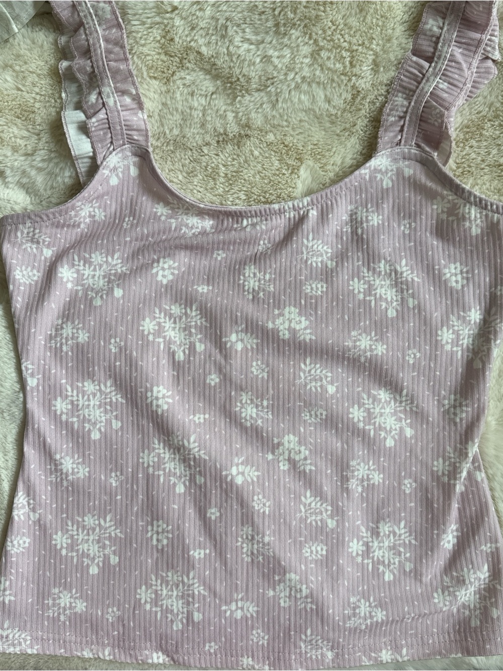 white birch Dusty Rose Floral Ribbed Tank Top